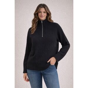 Bloomingdale's C Cashmere Black Quarter Zip Sweater 100% 2-Ply Cashmere XS